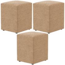 Kit 03 Puffs Quadrado Decorativo Sala De Estar L02 Bouclê Mostarda - Lyam Decor Kit 03 Puffs Quadrado Decorativo Sala De Estar L02 Bouclê Mostarda - Lyam Decor