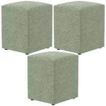 Kit 03 Puffs Quadrado Decorativo Sala De Estar L02 Bouclê Oliva - Lyam Decor