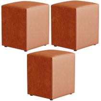 Kit 03 Puffs Quadrado L02 Decorativo material sintético Camel - Lyam Decor