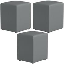 Kit 03 Puffs Quadrado L02 Decorativo Material Sintético Cinza - Lyam Decor