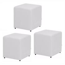 Kit 03 Puffs Quadrado material sintético Branco - Nay Estofados