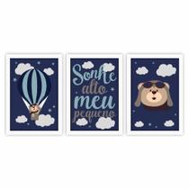 Kit 03 Quadros 30X20 Para Bebê - Azul Escuro - Mold. Branca Kit 03 Quadros 30X20 Para Bebê - Azul Escuro - Mold. Branca