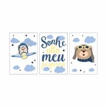 Kit 03 Quadros 30X20 Quarto Bebê - Branco E Am. Sem Moldura Kit 03 Quadros 30X20 Quarto Bebê - Branco E Am. Sem Moldura