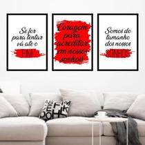 Kit 03 Quadros Decorativos Coragem Acreditar Nos Sonhos