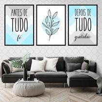 Kit 03 Quadros Decorativos Fé E Gratidão Azul E Cinza Kit 03 Quadros Decorativos Fé E Gratidão Azul E Cinza