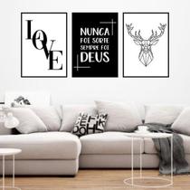 Kit 03 Quadros Decorativos Love Deus Alce 45x34Cm