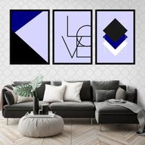 Kit 03 Quadros Decorativos Love Geométrico Azul Escuro Kit 03 Quadros Decorativos Love Geométrico Azul Escuro