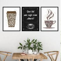 Kit 03 Quadros Decorativos Que Tal Um Café Com Amor