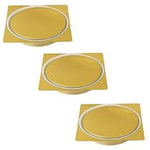 Kit 03 Ralo Click Banheiro Inox Quadrado 10x10 Dourado