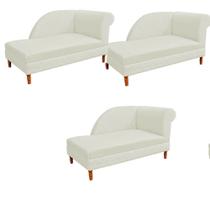 Kit 03 Recamier Decorativa Judi Pé em Madeira 2 Lugares Sala de Estar Recepção Escritório Suede Bege - KDAcanto Móveis