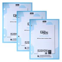 Kit 03 Refil Fichário Colegial FORONI Uni4 Pauta Básica - 80fls de 56g/m²