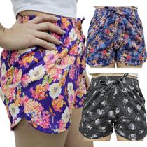 Kit 03 Shorts Feminino Tactel Elastano Estampado