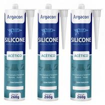 Kit 03 Silicone Acético Incolor 260g Uso Geral Argacon