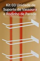 Kit 03 Suporte de VassouraRodinho de parede de ferro-Branco