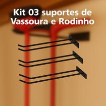 Kit 03 Suporte duplo de VassouraRodinho de parede de ferro