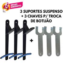 Kit 03 Suporte Reforçado Suspenso Para Botijão E 03 Chave Facilitadora Para Troca Bujão Gás
