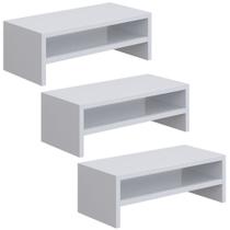 Kit 03 Suportes Para Monitor Stand Home Office Lap 63 cm L03 Branco - Lyam Kit 03 Suportes Para Monitor Stand Home Office Lap 63 cm L03 Branco - Lyam