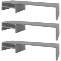 Kit 03 Suportes Para Monitor Stand Home Office Lap 90 cm L03 Cinza - Lyam Kit 03 Suportes Para Monitor Stand Home Office Lap 90 cm L03 Cinza - Lyam