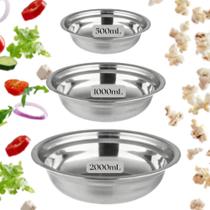 Kit 03 tigelas de aço inox fundo P, M G pote cozinha salada vasilha mesa decorativo