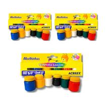 Kit 03 Tinta Guache Tempera Guache 15ml 6 Cores Abelinhas - Acrilex