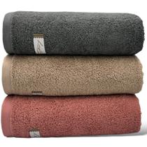 Kit 03 Toalha De Banho Algodão Egípcio - Gigante/Banhão -Cinza/Bege/Rosa- Quefren -72x150cm- LMpeter