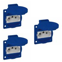Kit 03 Tomadas de Embutir TBSEN 2P + T 20A Com Tampa Sibratec - Azul/Branco