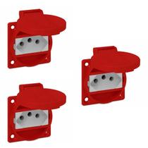 Kit 03 Tomadas de Embutir TBSEN 2P + T 20A Com Tampa Sibratec - Vermelho/Branco Kit 03 Tomadas de Embutir TBSEN 2P + T 20A Com Tampa Sibratec - Vermelho/Branco