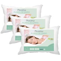 Kit 03 Travesseiros Plooma 100% Plumas de Ganso 233 Fios 0,50x0,70m