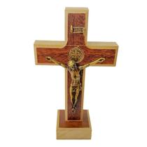 Kit 03 un Crucifixo Madeira Metal De Mesa Sâo Bento 13cm - Divinário Artigos Religioso