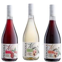 Kit 03 unidades Suco Cooler Morango Pessego Vinho Tinto Pergola Garrafa 750