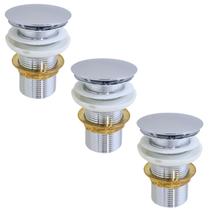 Kit 03 Válvula Ralo Click 1.1/4 Metal P/ Pia e Cuba Cromada