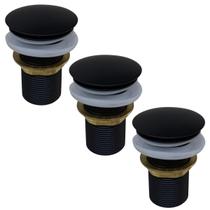 Kit 03 Válvula Ralo Click 1.1/4 Metal Pia e Cuba Preto Fosco