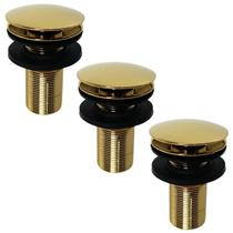 Kit 03 Válvula Ralo Click Luxo 7/8 Metal P/ Pia e Cuba Dourada