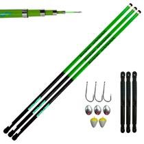 Kit 03 Vara Telescópica Gomo Longo JP Traira 4,00m Verde Jaú Pesca e Ace