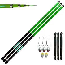 Kit 03 Vara Telescópica Gomo Longo JP Traira 6,00m Verde Jaú Pesca e Ace