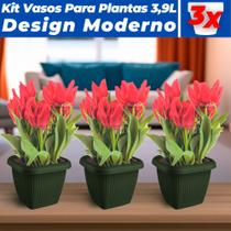 Kit 03 Vasos Para Plantas Flores Quadrado 3,9L Decorativo Casa Jardim