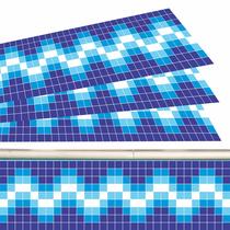 Kit 04 Adesivos Piscina Azulejo Mosaico Ziguezague Azul 100x30cm