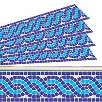 Kit 04 Adesivos Piscina Borda Ladrilho Mosaico Entrelaçado Azul 100x30cm