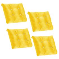 Kit 04 Almofada Com Botão Strass Para Poltrona Costela com Enchimento Tecido Sintético Amarelo - Ahazzo Móveis