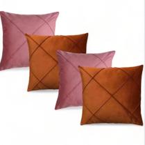 Kit 04 Almofadas Cheias em Suede Drapeada 45x45cm Decorativas Sala Quarto Sofá
