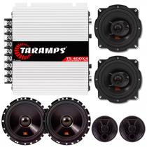 Kit 04 Alto Falantes 5 E 6 Pol 110w FLEX4 62VFX55 5TRFX55 e Módulo Amplificador Taramps TS400x4 4 canais