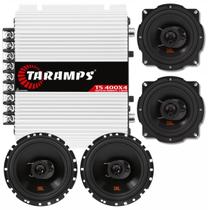 Kit 04 Alto Falantes Jbl 6 E 5 Pol 220W FLEX4 6TRFX55 5TRFX55 e Módulo Amplificador Taramps TS400x4 4 Canais