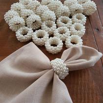 Kit 04 Anéis Porta Guardanapo Argola Prendedor Mesa Posta Ouriço de Pérolas