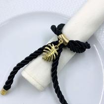 Kit 04 Anel Porta Guardanapo Cordão Com Pingente Folha