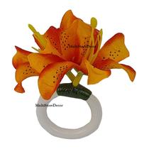 KIT 04 Argola Porta Guardanapo Anel Flor de Lírio Laranja Floral Mesa Posta KIT 04 Argola Porta Guardanapo Anel Flor de Lírio Laranja Floral Mesa Posta
