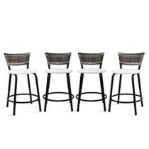 Kit 04 Bancos Banquetas Baixa Em Junco Degradê Ideal Mesa Bistrô Cozinha Área Gourmet Linha Premium Itagold