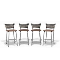 Kit 04 Bancos Banquetas Baixa Estrutura Prata Junco Degradê Ideal Mesa Bistrô Área Gourmet Linha Premium Itagold
