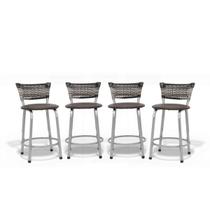Kit 04 Bancos Banquetas Baixa Estrutura Prata Junco Degradê Ideal Mesa Bistrô Área Gourmet Linha Premium Itagold