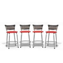 Kit 04 Bancos Banquetas Baixa Estrutura Prata Junco Degradê Ideal Mesa Bistrô Área Gourmet Linha Premium Itagold
