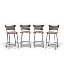 Kit 04 Bancos Banquetas Baixa Estrutura Prata Junco Degradê Ideal Mesa Bistrô Área Gourmet Linha Premium Itagold